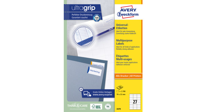 Etiket avery zweck 3479 70x32mm 2700st