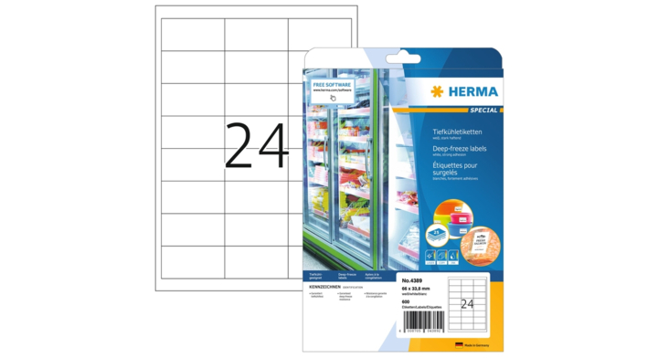 Etiket herma 4389 66x33.8mm a4 diepvries 600st wit(4389)