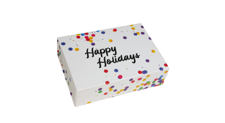 Magneetdoos, 23x23x11cm,  Happy Holidays, confetti (25 st)