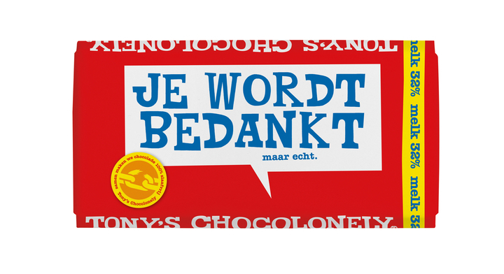 Chocolade tony chocolonely melk bedankt reep 180gr(nlrsg2m18