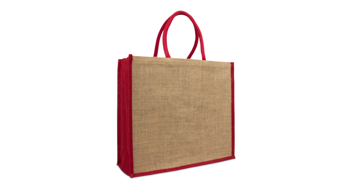 Tas, jute, 45+17x40cm, lussen en zijvouw bordeaux (50 stuks)