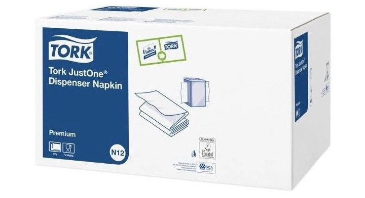 Tork JustOne®, servet, 16x24 cm, 2-laags, N12, wit, 477687 (8000 stuks)  | OP=OP AANBIEDING