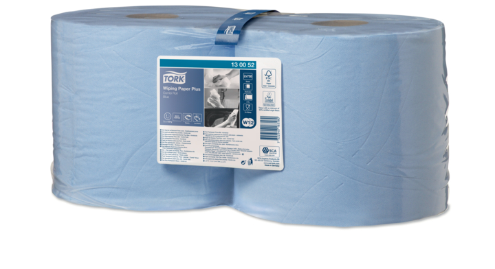 Tork Wiping Plus | Industrierol Poetspapier | 255 Meter | 2-Laags | W1/W2 | Blauw | 130052 (2 stuks)