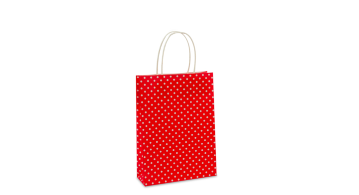 Tas papier, gedraaid koord, 18+7x24cm, rood-wit stip (250st)