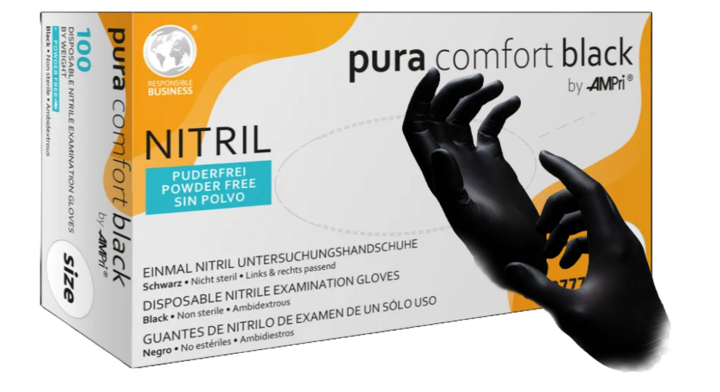 Pura, nitril handschoen, maat M, zwart, ongepoederd (100st)