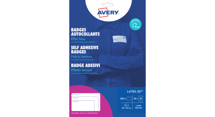 Badge avery l4785-20 80x50mm 200st zelfkl(l4785-20)