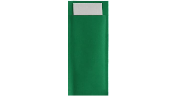 Bestekzakjes, 8.5x20.2cm, donker groen, wit servet (500 stuks)