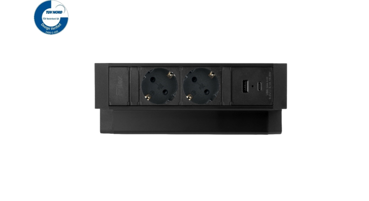 Filex, Power Desk Up 2.0, 2x 230V, 1x USB A+C, zwart, 681041
