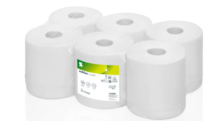 Satino Comfort | Midi Poetsrol | 300 Meter | 1-Laags | Recycled | CF1 | Wit | 317040 (6 stuks)