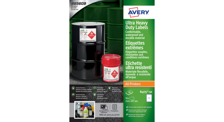 Etiket avery b4775-50 210x297mm pe wit 50st(b4775-50)