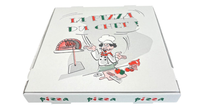 Pizzadoos, 33x33x3,5cm, wit, dessin Pizzaiolo (100 stuks)