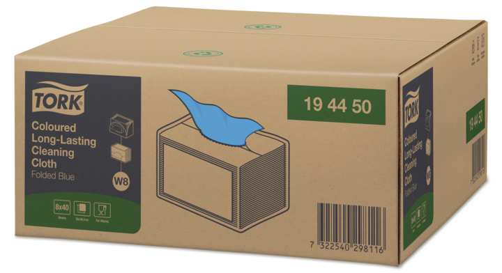 Tork Long-Lasting | Gevouwen Reinigingsdoek | 38,5x30cm | 1-Laags | W8 | Blauw | 194450 (320 stuks)