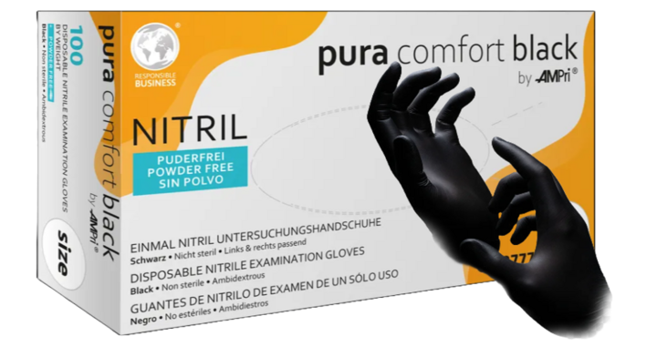 Pura, nitril handschoen, maat XL, zwart, ongepoederd (100st)