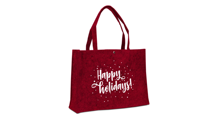 Vilten tas Kerst, 45+15x33cm, , Happy Holidays, rood (50)