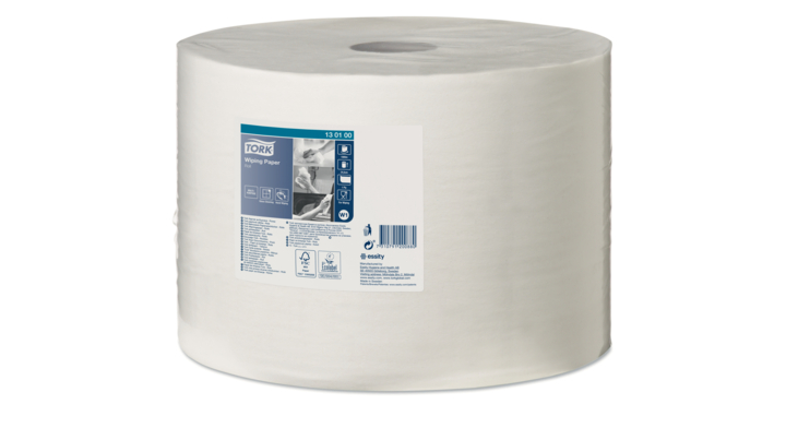 Tork Wiping | Industrierol Poetspapier | 1000 Meter | 1-Laags | W1 | Wit | 130100 (1 stuk)