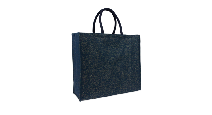 Tas, jute, 45+17x40cm, blauw met glitters (50 stuks)