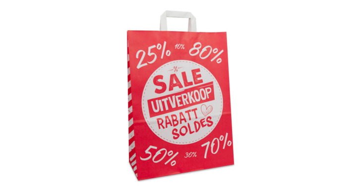 Draagtas papier, 32+17x44cm, rood, sale dessin (250st)