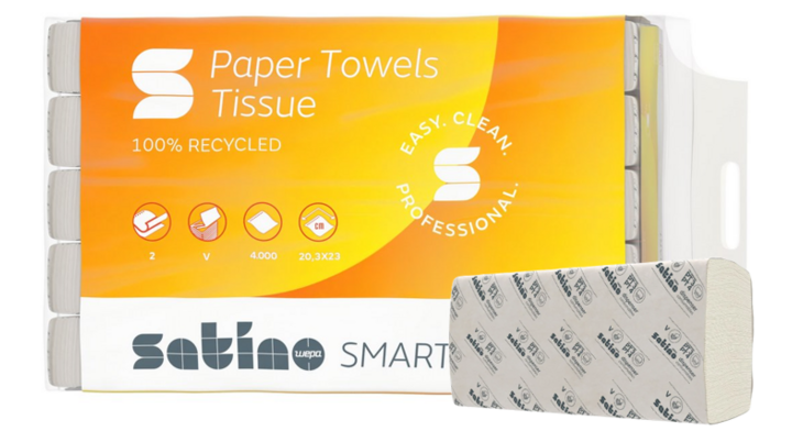 Satino Smart | Papieren Handdoekjes | 23x20,3cm | 2-Laags | PT3/PT4 | Wit | 276500 (4.000 stuks)