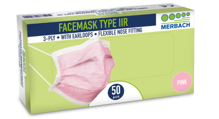 Mondmasker, disposable, type IIR, roze (50 stuks)