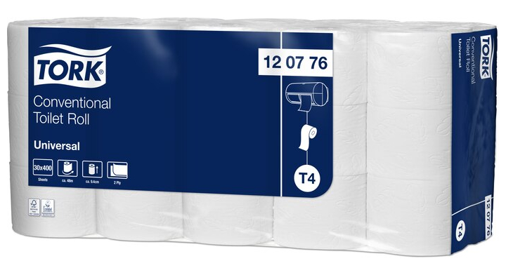 Tork Universal | Toiletpapier | 400 Vel | 2-Laags | T4 | Wit | 120776 (30 stuks)