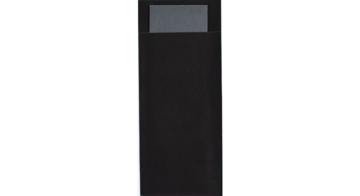 Bestekzakjes, 8.5x20.2cm, zwart, grijs servet (500 stuks)