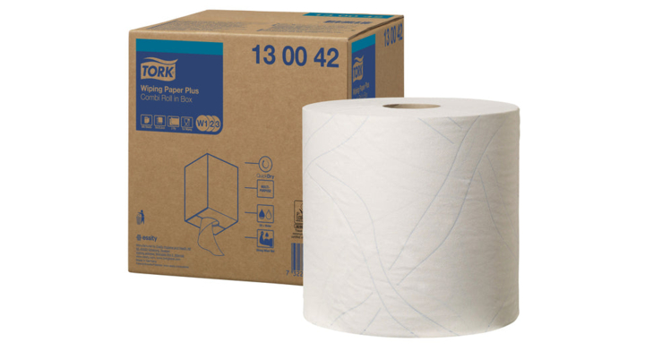 Tork Wiping Plus | Industrierol Poetspapier In Doos | 255 Meter | 2-Laags | W1/W2/W3 | Wit | 130042 (1 stuk)