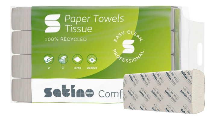 Satino Comfort | Interfold Papieren Handdoekjes | 24x20,6cm | 2-Laags | PT2 | Wit | 277330 (3.750 stuks)