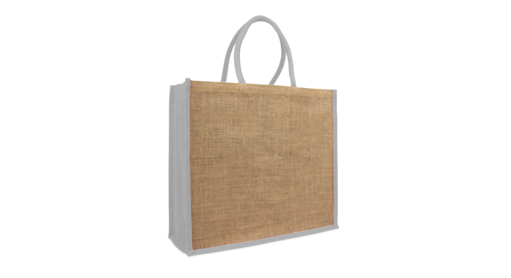 Tas, jute, 45+17x40cm, lussen en zijvouw grijs (50 stuks)