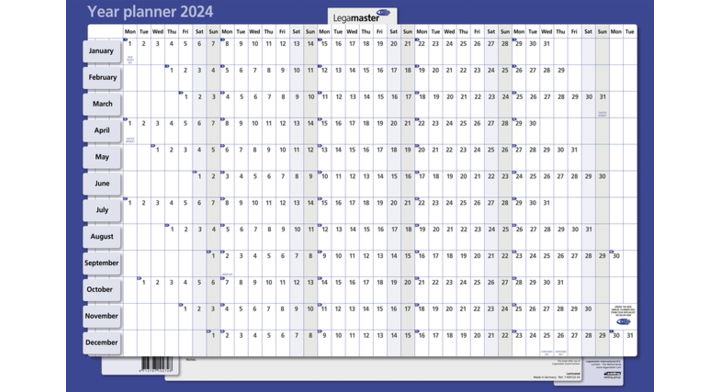 Jaarplanner lega horizontaal 60x90cm gelamineerd