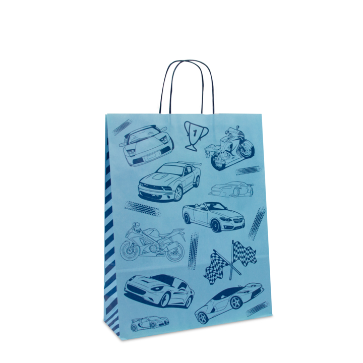 Draagtas, papier, gedraaid, 32+12x41cm, race, blauw (250 st) - 0