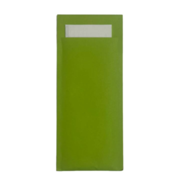 Bestekzakjes, 8.5x20.2cm, fel groen, wit servet (500 stuks) - 0