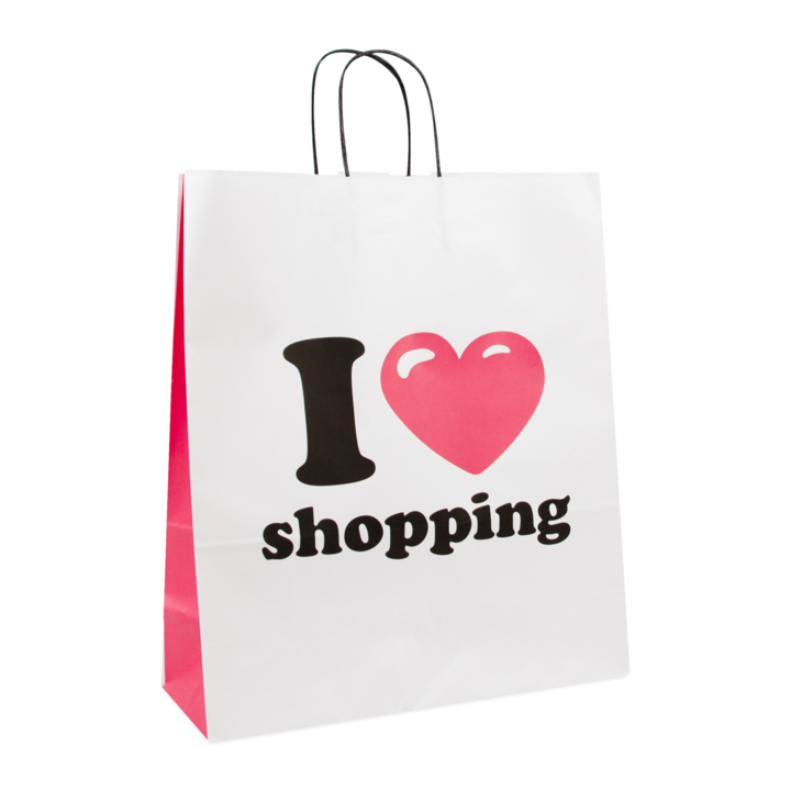 Draagtas, papier, gedraaid, 35+14x41cm, I love shopping(250) - 0