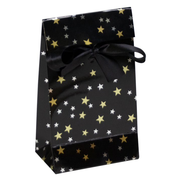 Cadeauzakje, Kerst, 12+7x20cm, dessin Stars, zwart (100 st) - 0