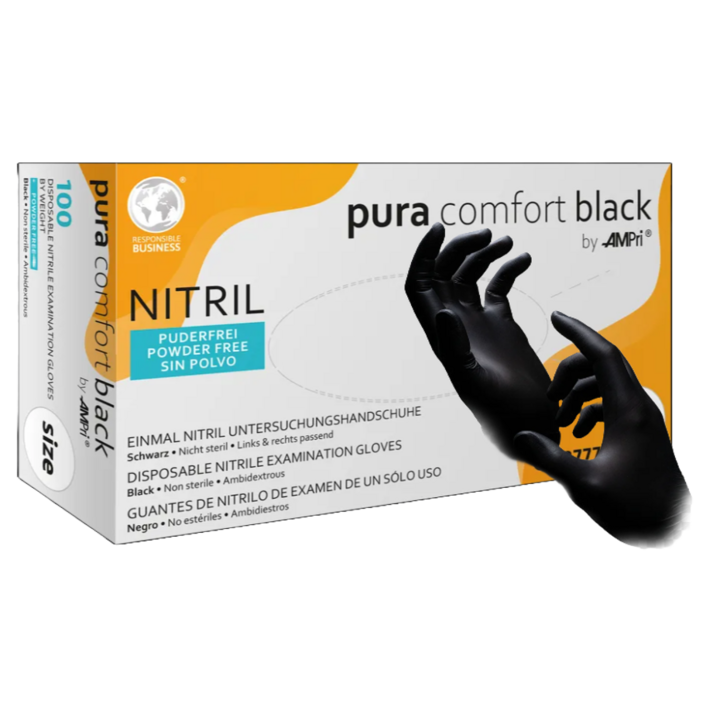 Pura, nitril handschoen, maat XL, zwart, ongepoederd (100st) - 0