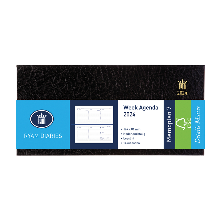 Agenda ryam memo 7 liggend suprema wit papier 2025, 169x81mm - 0