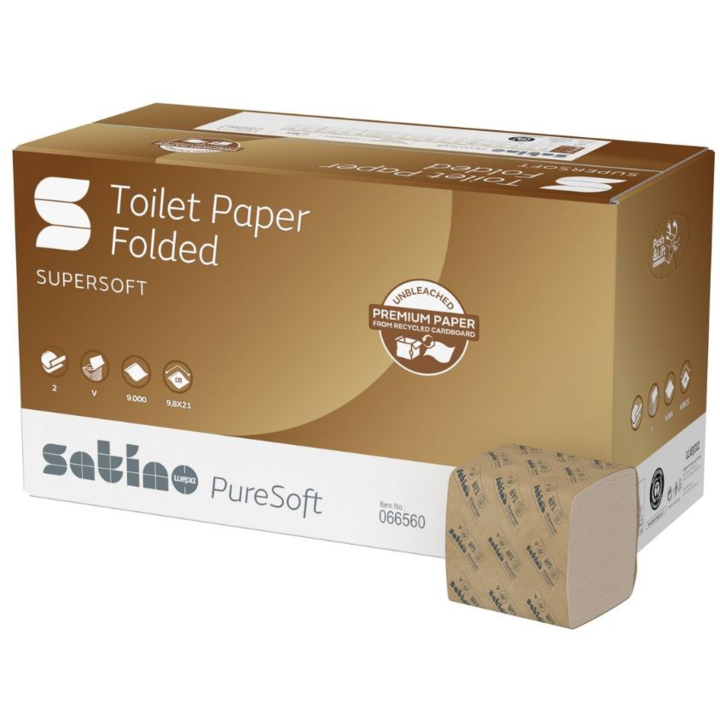 Satino PureSoft | Gevouwen Toiletpapier | 21x9,8cm | 2-Laags | BT1 | Soft Beige | 066560 (9.000 stuks) - 0