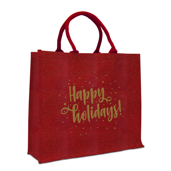 Draagtas, Kerst, 45+17x40cm, Happy Holidays, rood (50 st) - 0