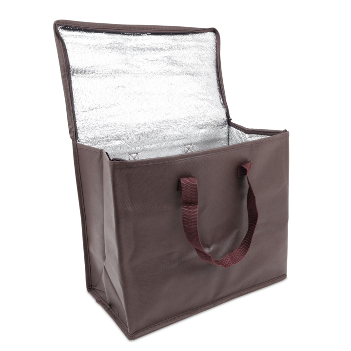 Koeltas, non-woven, 36+20x30cm, ritssluiting, bruin (50 st) - 0