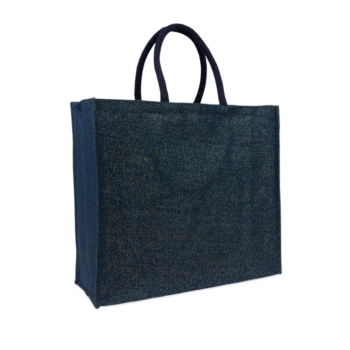 Tas, jute, 45+17x40cm, blauw met glitters (50 stuks) - 0