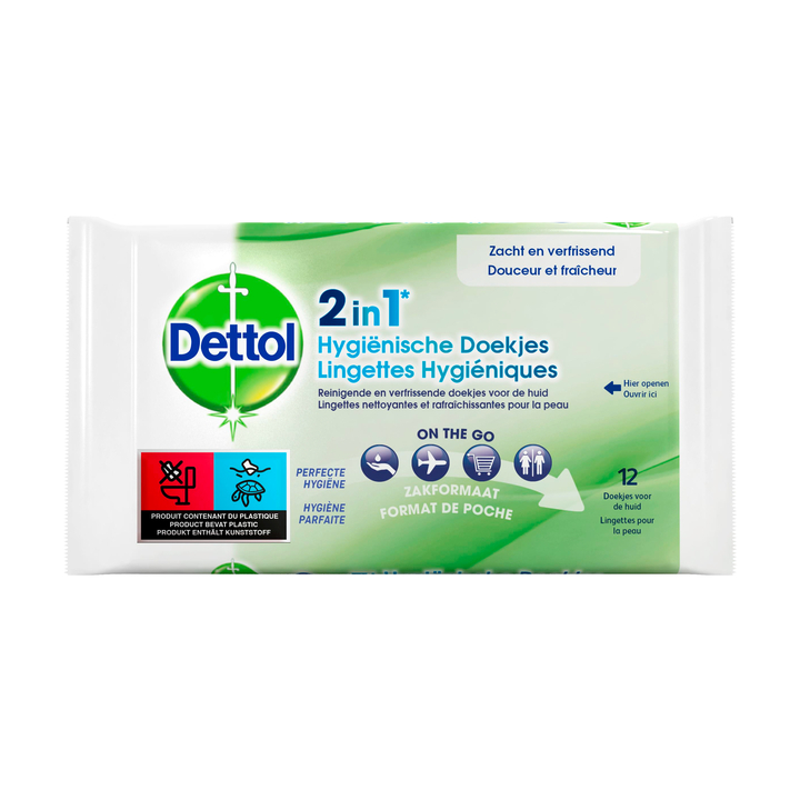 Hygiënische doekjes dettol wipes 2-in-1 12st - 0