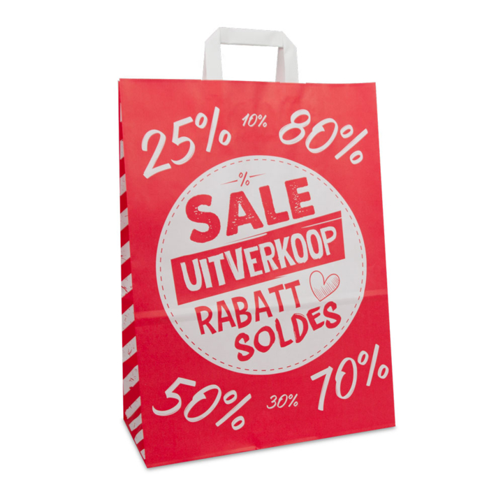 Draagtas papier, 32+17x44cm, rood, sale dessin (250st) - 0