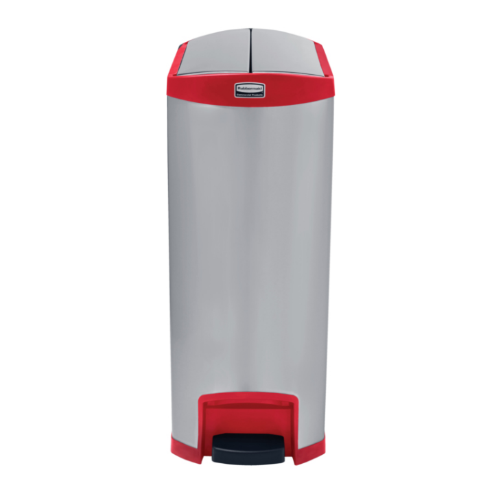 Rubbermaid, pedaalemmer, 90 liter, mat RVS/rood, VB 224771 - 1