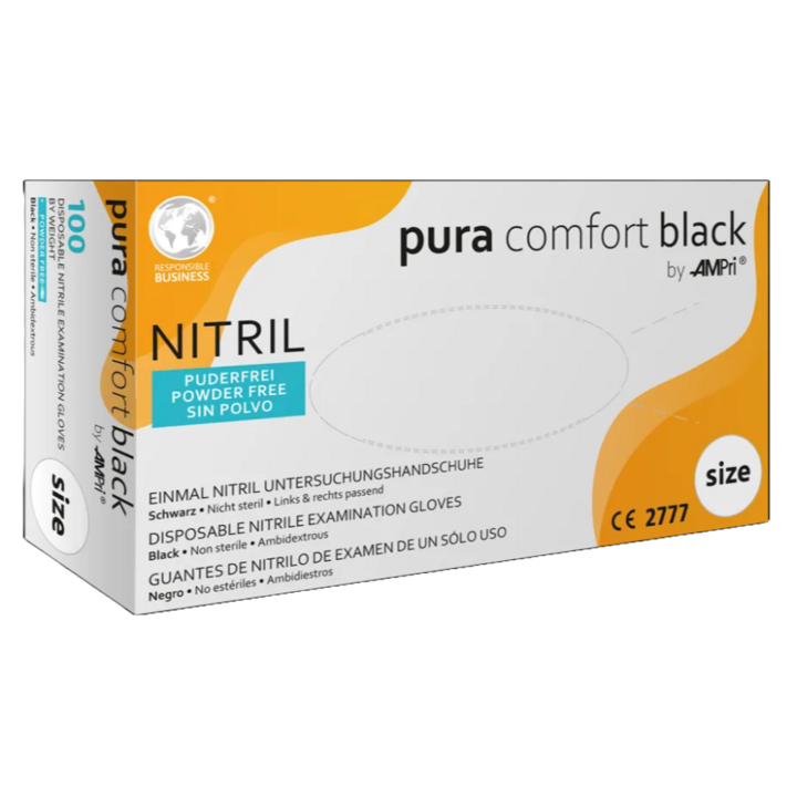 Pura, nitril handschoen, maat M, zwart, ongepoederd (100st) - 1