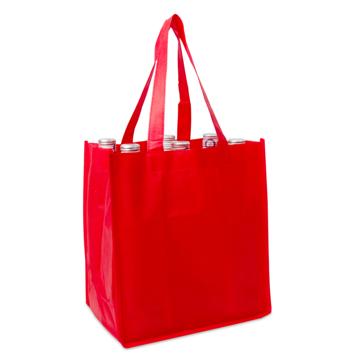 Draagtas, non-woven, 27+19x30cm, voor 6 fles, rood (50 st) - 0