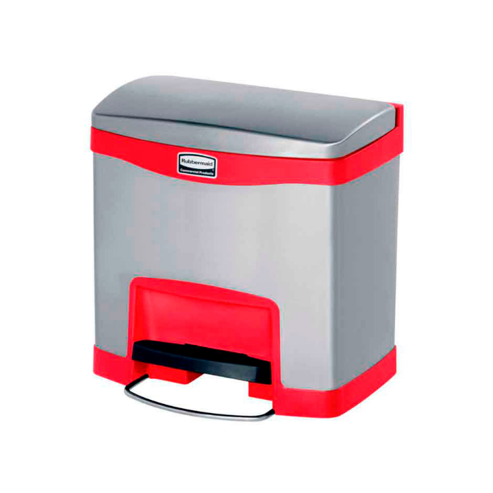 Rubbermaid, pedaalemmer, 15 liter, mat RVS/rood, VB 224719 - 0