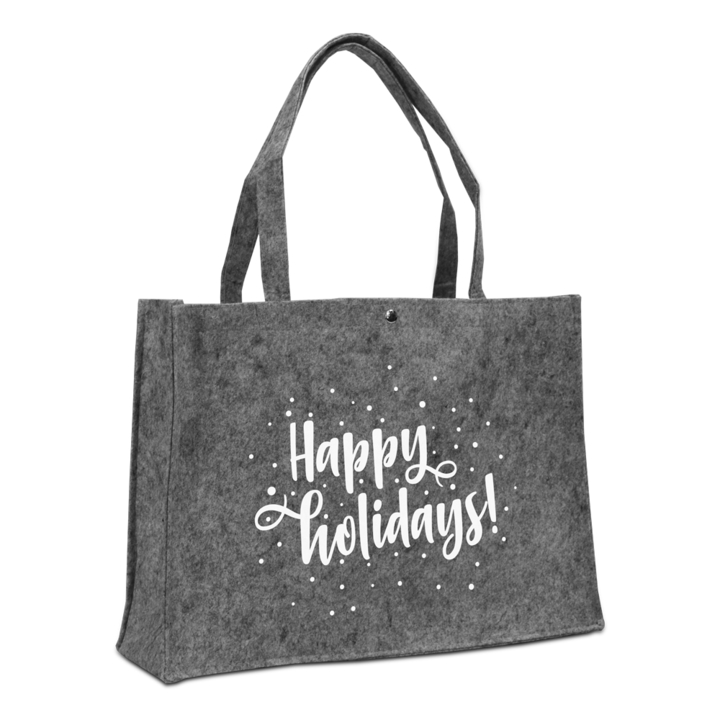 Vilten tas Kerst, 45+15x33cm, Happy Holidays, d. grijs (50) - 0