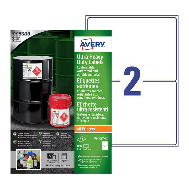 Etiket avery b3655-50 148x210 pe wit 100st(b3655-50) - 1