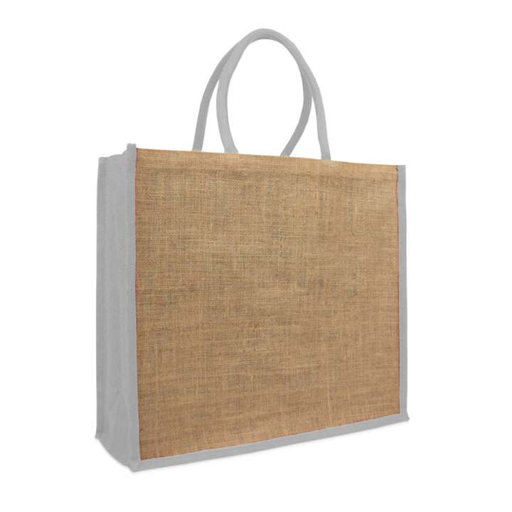 Tas, jute, 45+17x40cm, lussen en zijvouw grijs (50 stuks) - 0