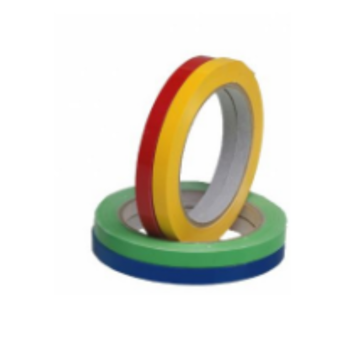 Zaksluitband in 4 verschillende kleuren, rood geel blauw en groen.