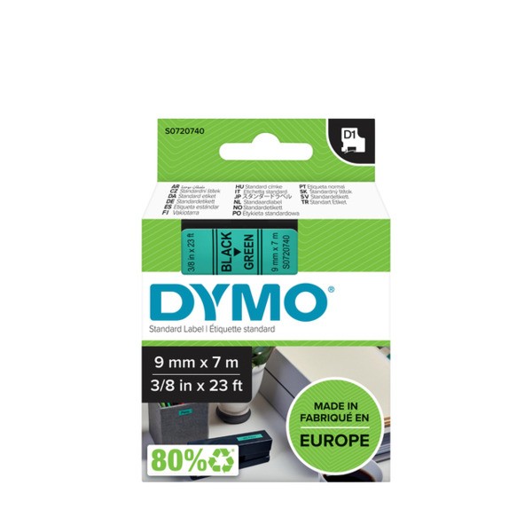 Lettertape dymo 40919 d1 9mmx7m poly zwart/groen